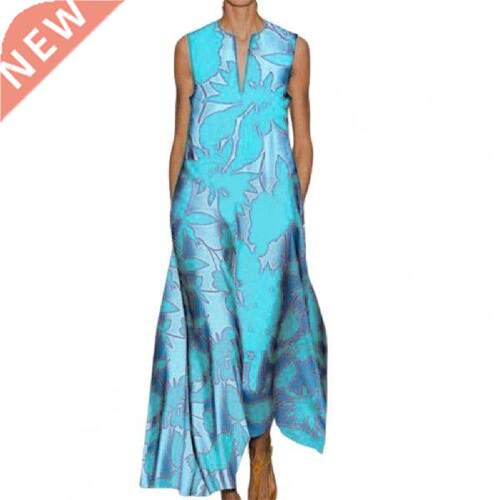 Autumn Summer Women Dress Leaf Printing Loose Bohemian