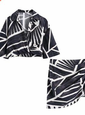 2021 New Women Two piece set Cropped Shirt & Pleated Mini S
