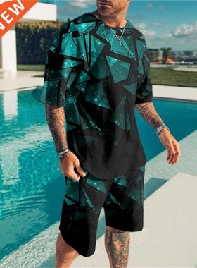 2022 Men's Sets Summer Short Sleeve T-Shirt Suit Fashion 2 P