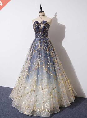 Gryffon Evening Dress Strapless A-line Formal Dress Bling Bl