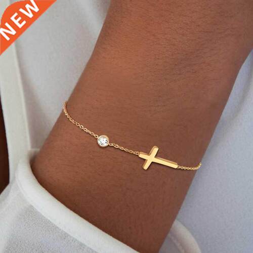 Ultra Thin Chain Link Cross Bracelet Stainless Steel Women's