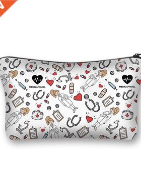 Hot Sale Nurse ECG Printing Women Cosmetic Bags Lovely Casua