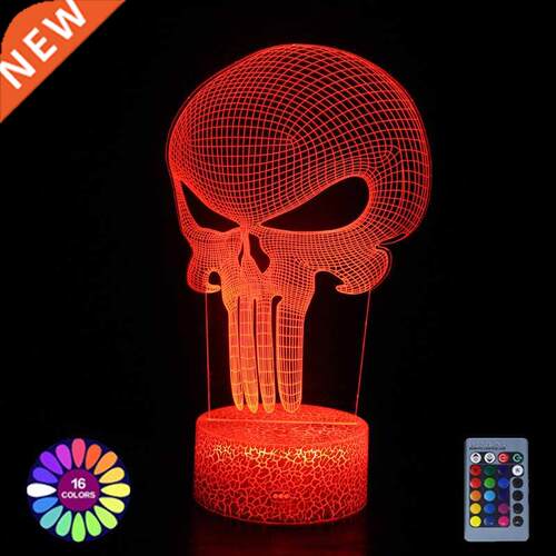 Skull Pumpkin 3D Illusion Acrylic Table Lamp Halloween Decor
