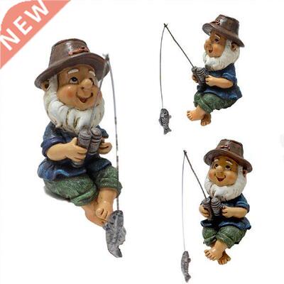 Gnome Fishing Statue Funny Lawn Gnome Statues Aesthetic