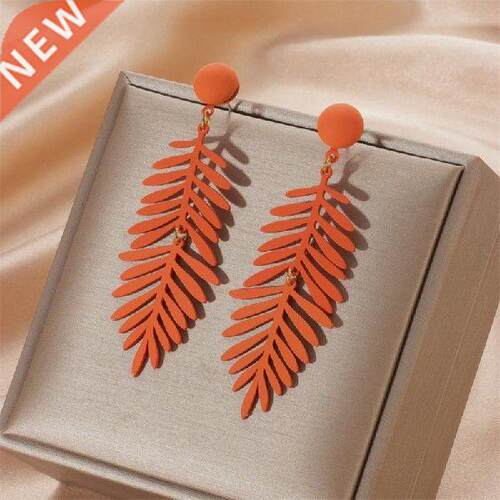Fashion Exaggerated Seven-color Leaf Earrings 925 Silver