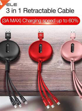 Cafele 3 in 1 Retractable Micro USB Type C Cable for iPhone