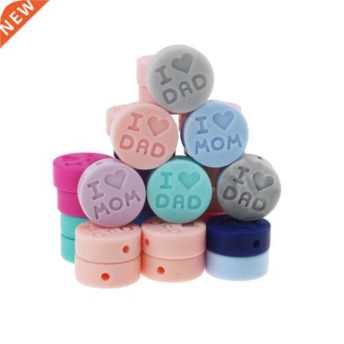 10pc I love mom Silicone Teething Loose Bes Flat Round Sha