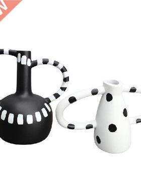 1PCS Reative Resin Vase Black And White Spots Wave Point
