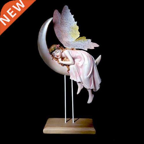 Shiny Angel Statue Resin Ornaments Fairy Moon Cherub