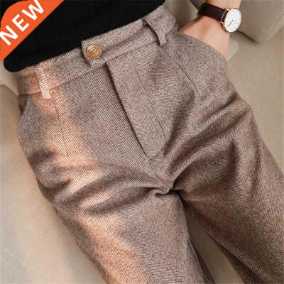 Herrngbone Woolen Pants Women's Harem Pencl Pants 2020
