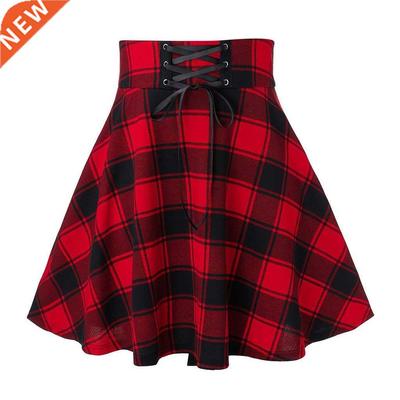 Gothic Punk Harajuku Women Plaid Print Skirt Lace Up Hip Hop