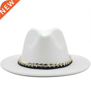 Women Men Wool Fedora Hat With Gold chain Ribbon Gentleman E