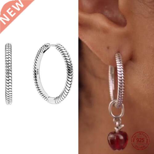 Hot 100% 925 Sterling Silver Pendiente Hoop Charm Earrings F