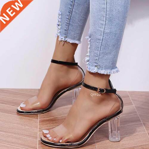 Peep Toe Women's Sandals Ankle Strap High Heels PU Clear Cry