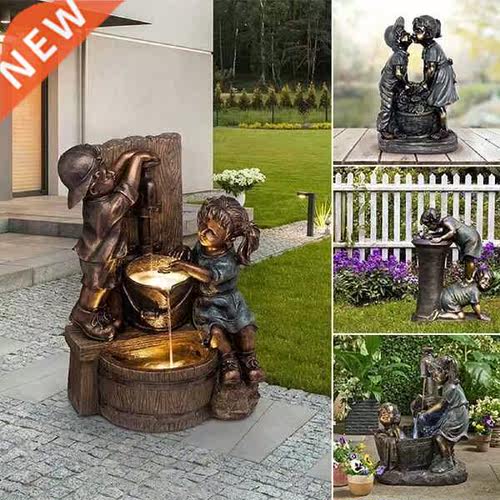 Indoor/Outdoor Antique Bronze and Bronze Finish Girl and