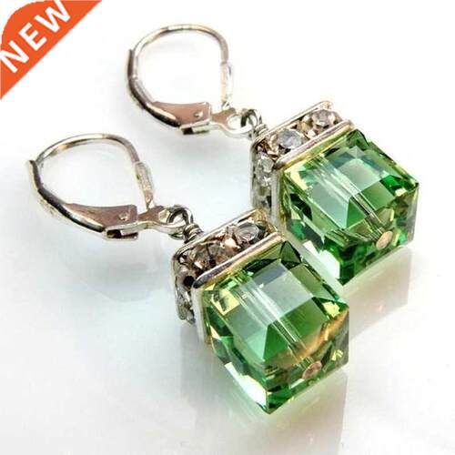 Trendy Silver Color Inlaid with Green Stones Drop Earring Wo