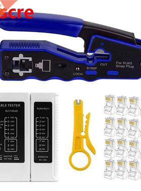 RJ45 Crimp Tool Kit with 50 Pieces Cat6A Pass Through Connec