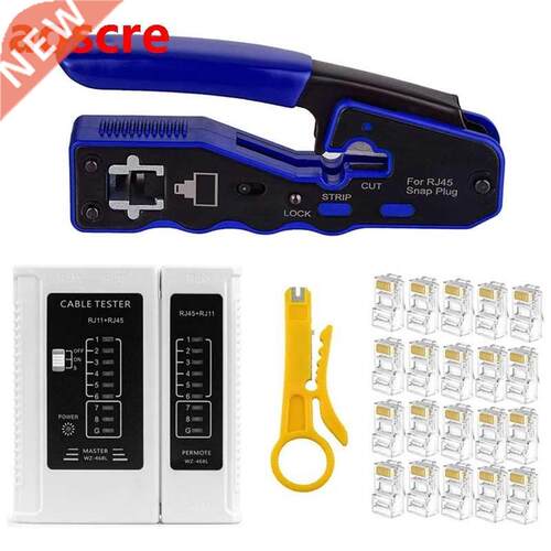 RJ45 Crimp Tool Kit with 50 Pieces Cat6A Pass Through Connec