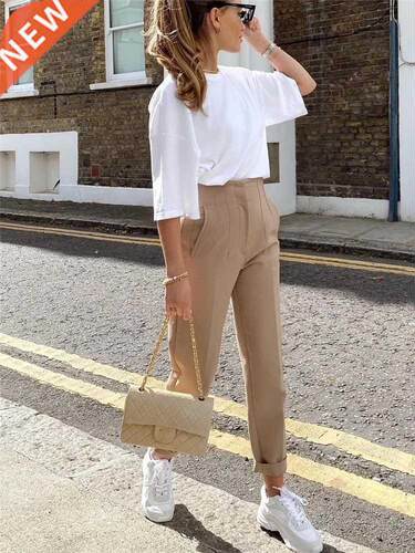 Woman Casual Solid High Waisted Pants 2022 Spring Elegant Fe