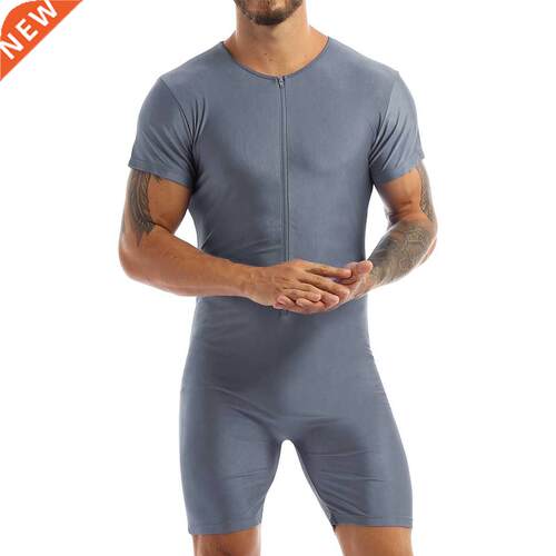 Male Sport Sleepwear ort Sleeve Front Zipper One-piece Bal