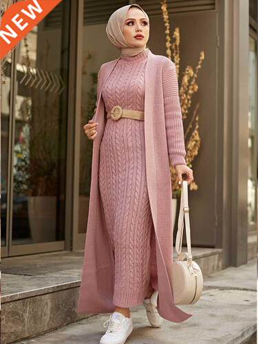Women Dress New Season Autumn Winter 2 Piece Hijab Knitwear