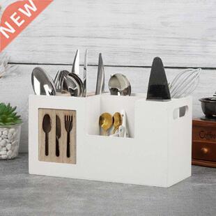 Cutlery Utensil Holder with Dividers Wooden Rack Shelf