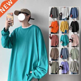 100% Cotton Oversize Men's Women T-shirt Man Long sleeves P