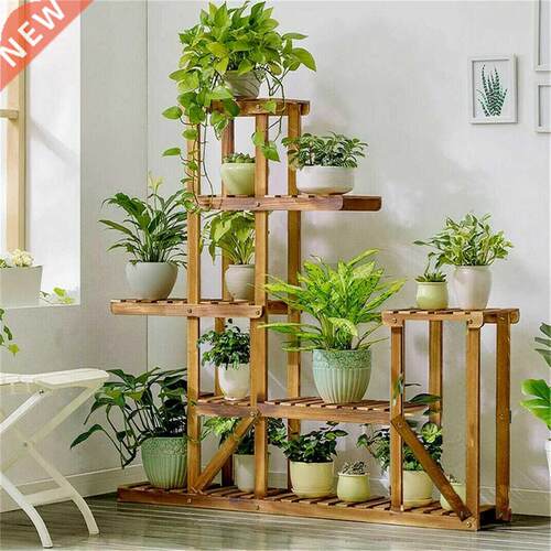 6 Tiered Wood Plant Flower Stand Shelf Planter Pots Shelves