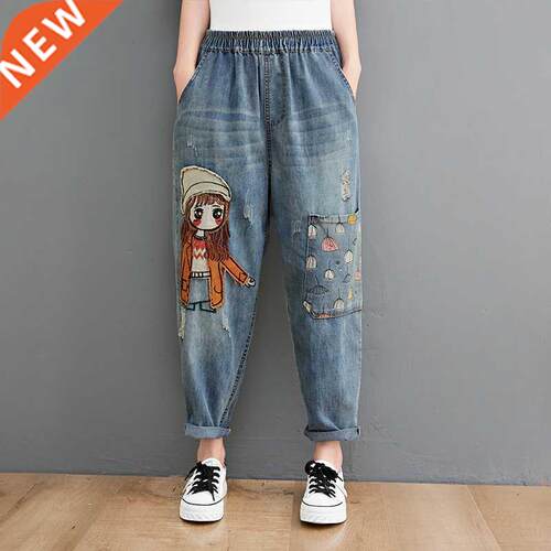 6537 Cartoon Litter Girl Embroidery Denim Pants For Women nd