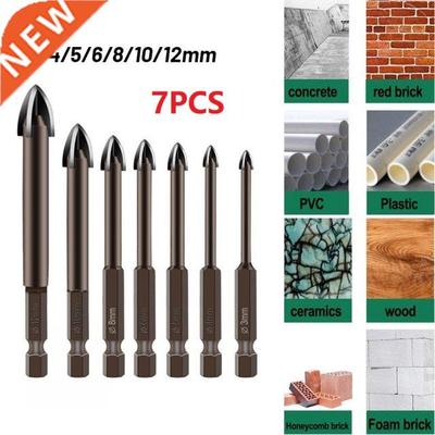 7Pcs Cross Hex Tile Bits Glass Ceramic Concrete Hole Opener