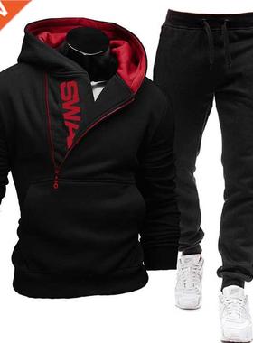 Men's Tracksuit 2 Piece Set Autumn Winter Zipper Hoodie + Sw