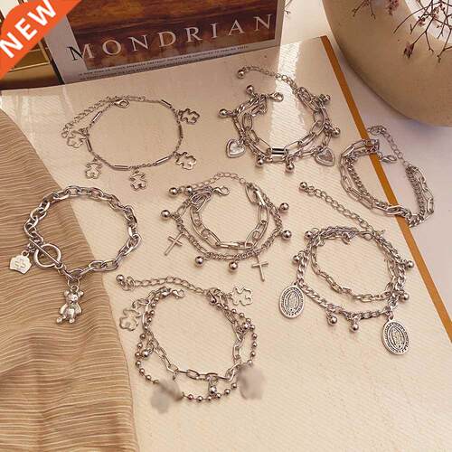 Punk Women Silver Color Thick Chain Charm Bracelet Fashion C