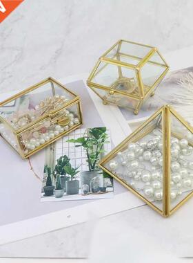 Clear Glass Rectangular Metal Jewelry Box Decorative Slanted