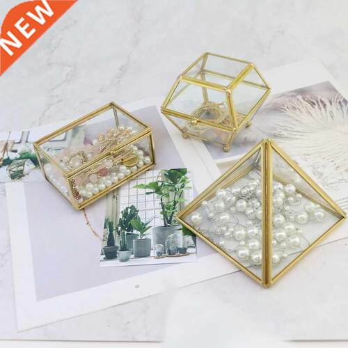 Clear Glass Rectangular Metal Jewelry Box Decorative Slanted