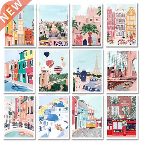 Anime Cartoon City Landscape Poster Prints Morocco Dubai Jap