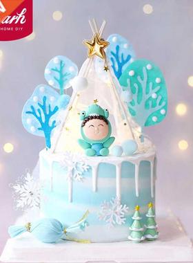 Winter Felt Tree Penguin Cake Topper for Baby Shower Snowfla