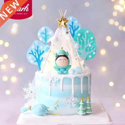 Winter Felt Tree Penguin Cake Topper for Baby Shower Snowfla
