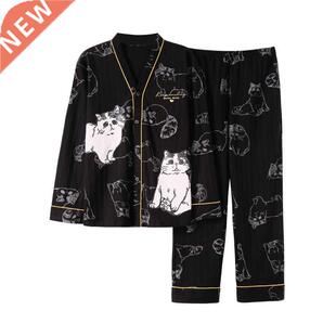 yidanna Men Pajamas Set Cotton Nighties Long Sleeved Sleepwe