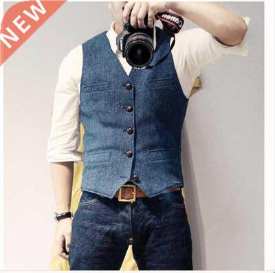 Men	s Suit Vest Blue Single Breasted Woolen Bed Mens