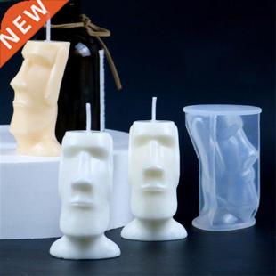 3D Candle Silicone Mold Easter Island Stone Statue Concrete