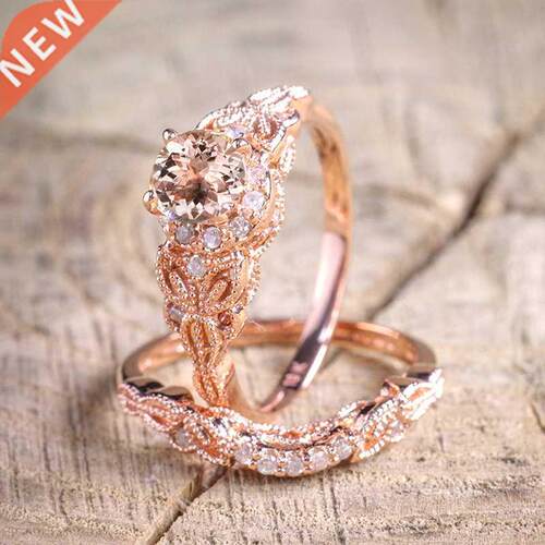 2pcs/set Luxurious Women Wedding Ring Set Shiny Round Cut Zi