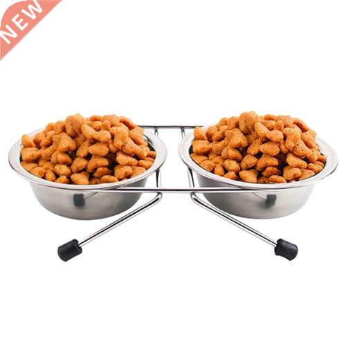 Stainless Steel Double Bowls Food Container Feeding Drinking