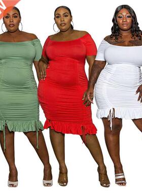 45XL large size one line neck loose ladies fat MM dress大码