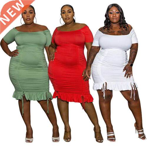 45XL large size one line neck loose ladies fat MM dress大码