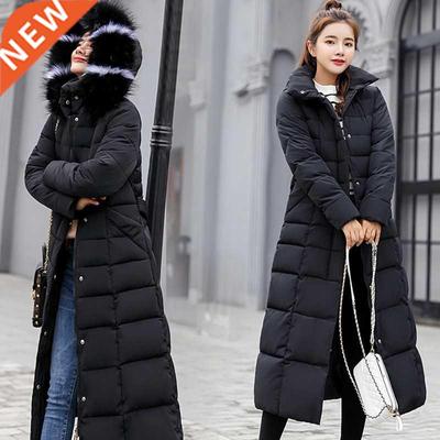 Wnter Women Warm Jacket Long Parka Fashon Bow Belt Faux Fu