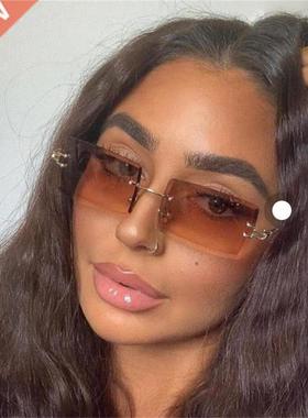 Rimless Rectangle Womens Sunglasses 2020 Luxury Brand Brown