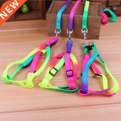 Colorful Rainbow Pet Dog Collar Harness Leash Soft Walking H