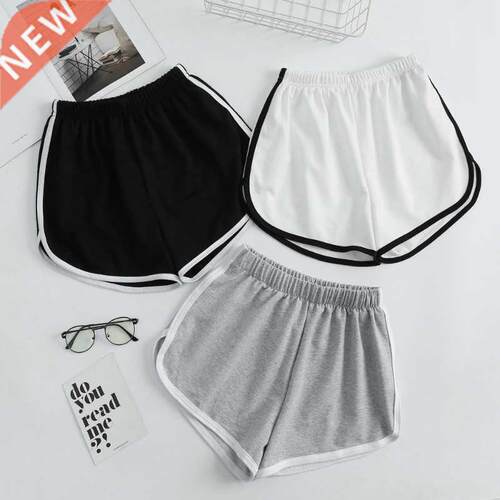 Striped Solid Sports Shorts Women Fashion Simple Loose Short