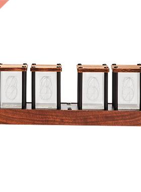 Table RGB Glow Tube Clock Walnut Wood Base LED Electronic Di