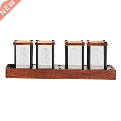 Table RGB Glow Tube Clock Walnut Wood Base LED Electronic Di